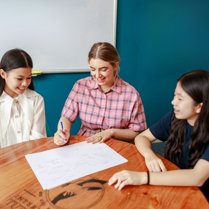 TOEFL test prep class with students learning with an expert tutor.